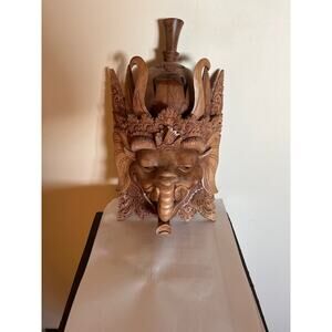 Hand-Carved Balinese Ganesha Mask (12”) | Wood Elephant God Hindu Wall Art